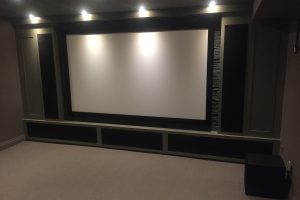 On Wall Projection Screen with Custom Cabinetry for Speakers